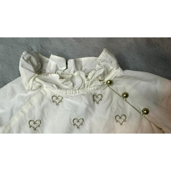 Janie and Jack Baby Girls 18-24 Months White High Neck Heart Embroidered LS Cott - Picture 3 of 11